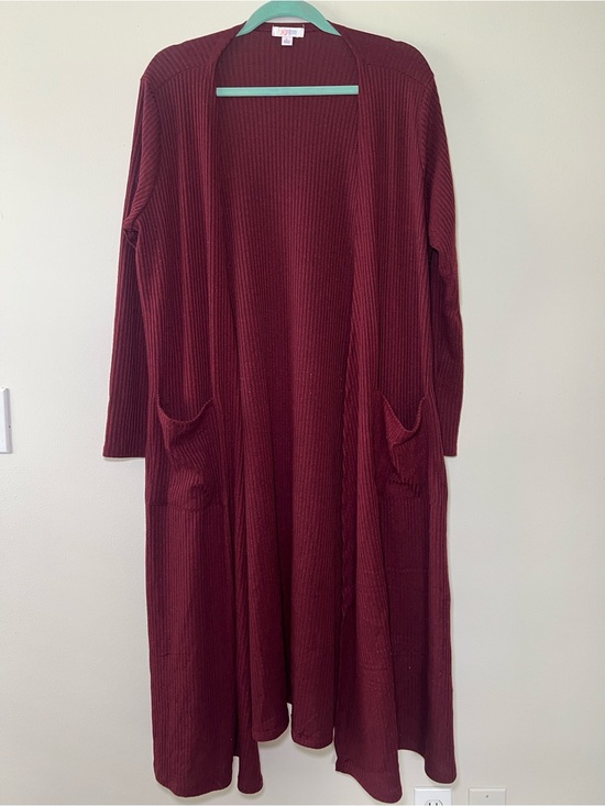 LuLaRoe Sweaters - LuLaRoe Long Ribbed Open-Front Cardigan Dress in Deep Wine